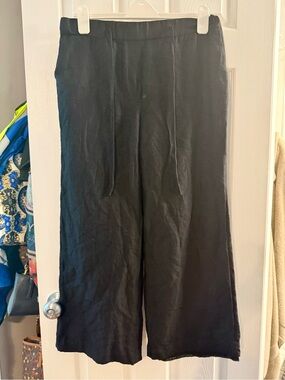 Boston Proper Black Wide-Leg Cotton/Linen Pants Size Small
